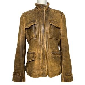 Vintage Leather Limited Distressed Brown Patina Jacket Military Style Medium